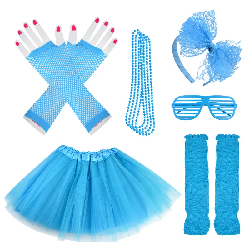 Miayon 1980s Fancy Outfits Dress Costume Accessories for Halloween Blue - Image 1